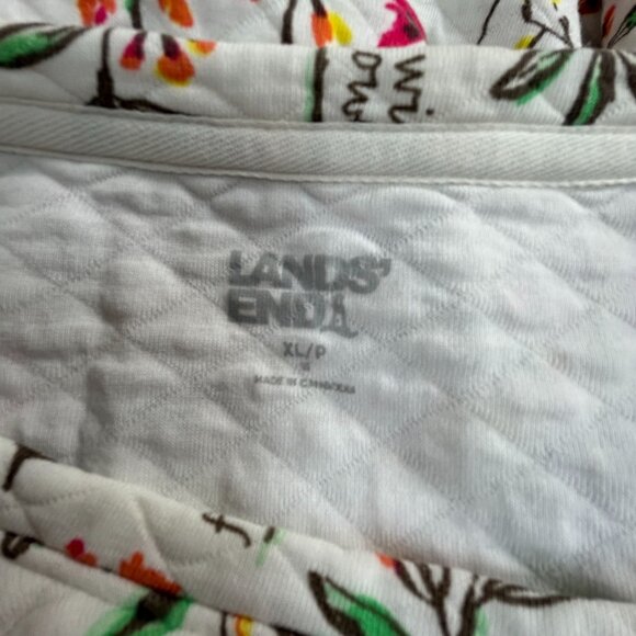 Lands' End Women's Quilted Crewneck Top XL 3/4 Sleeve Pullover Ivory Floral - Picture 3 of 8